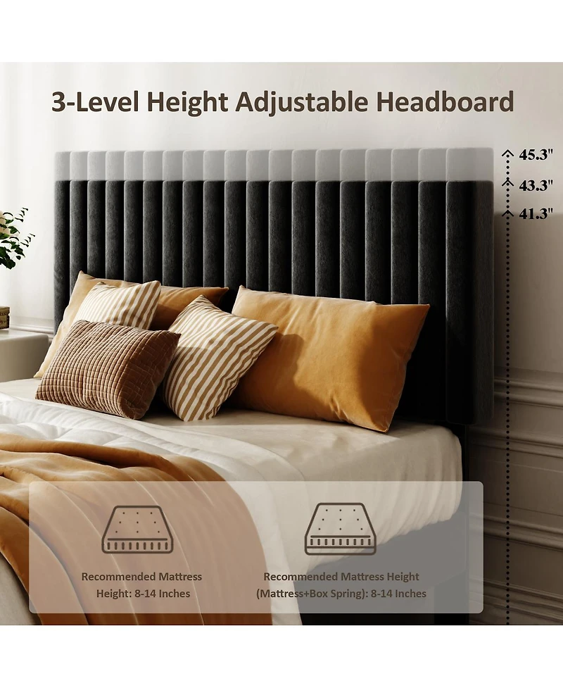 Streamdale Furniture Queen Size Velvet Upholstered Platform Bed with Adjustable Headboard
