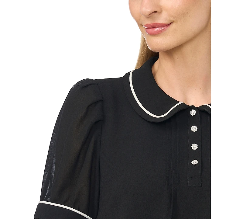 CeCe Women's Peter Pan Collar Puff Short-Sleeve Blouse
