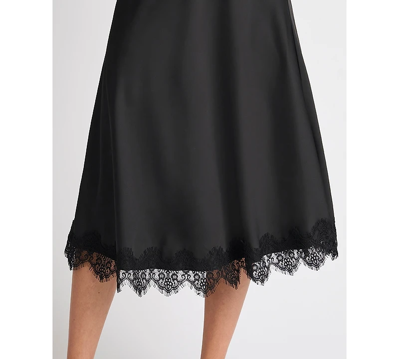 CeCe Women's Satin Lace Trim A-Line Midi Skirt