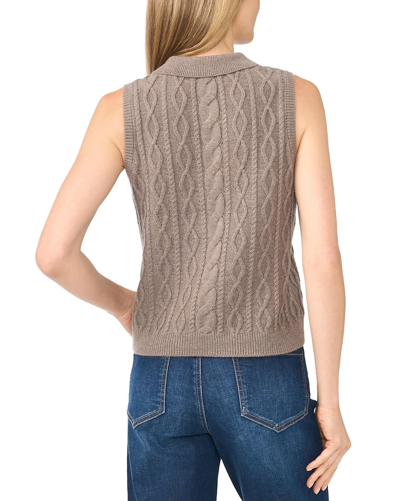 CeCe Women's Cable Knit Collared Sleeveless Sweater Vest