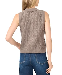 CeCe Women's Cable Knit Collared Sleeveless Sweater Vest