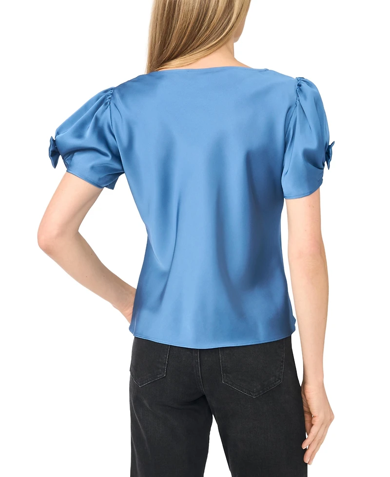 CeCe Women's Cowl Neck Bubble Short Sleeves Top