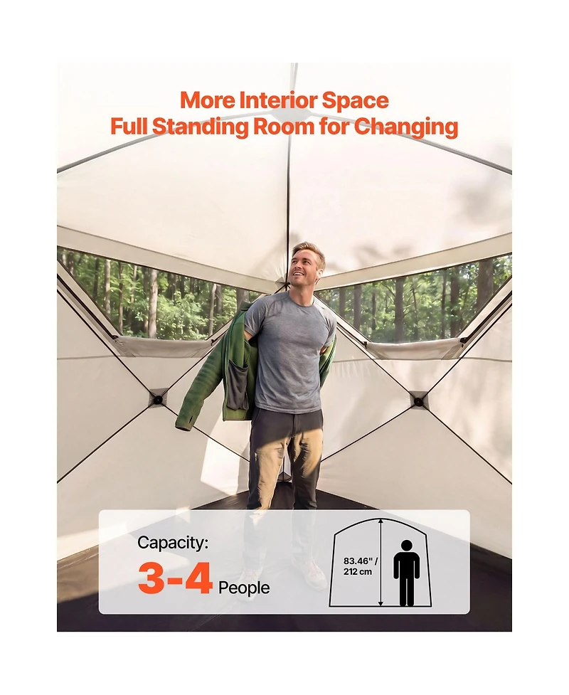 Camping Tent, 4 Person Pop-Up Instant Cabin Tent, Large Mesh Windows, 60s Quick Setup, Ventilation and Carry Bag for Family Camping Hiking