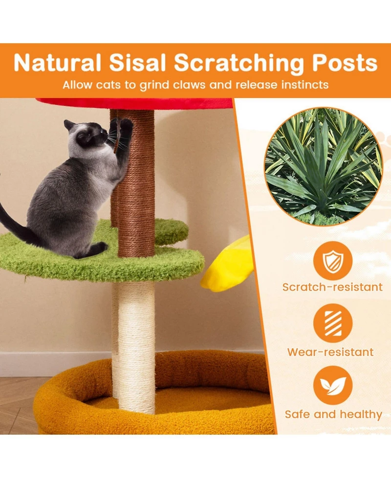 Hongge 42 Inch Burger-Shaped Multi-Level Cat Tree with Padded Top Perch