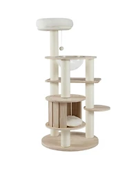 Hongge Wooden 52 Inch Cat Tree Tower with Enclosed Space Capsule