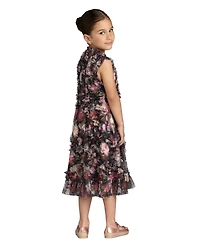 Mac Duggal Girls 2-14 Sleeveless Mesh Ruffle High Neck Dress