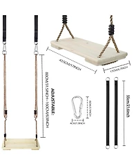 Piscifun Adjustable Nylon Rope Wooden Swing Seat With Hanging Tree Straps For Patio Yard Porch