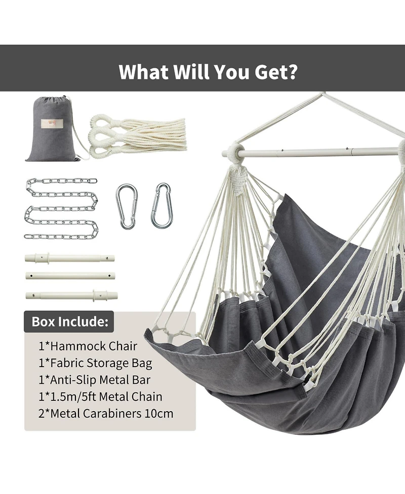 Piscifun 500 Lbs Capacity Hanging Hammock Chair Swing With Footrest Portable Indoor Outdoor Steel Hardware Kit