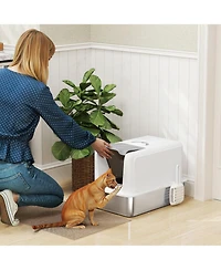Ruie 2 in 1 Stainless Steel Cat Litter Box with Removable Lid Scoop and Filter Bags