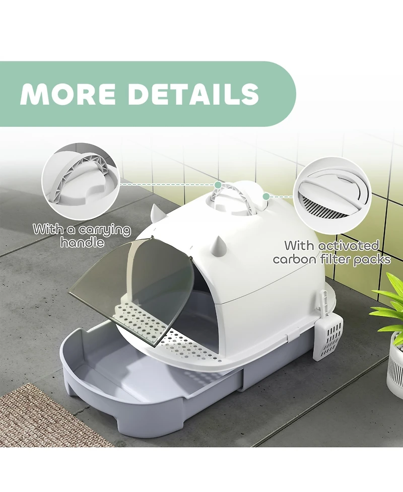 Ruie Covered Cat Litter Box with Translucent Flap Door and Dual Deodorizing Bags