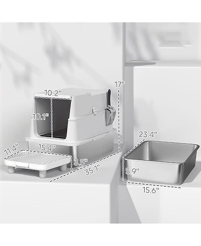 Ruie Extra Large Stainless Steel Cat Litter Box for Big Cats with Flip Cover and Scoop