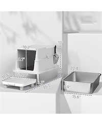 Ruie Extra Large Stainless Steel Cat Litter Box for Big Cats with Flip Cover and Scoop