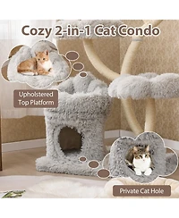 Hongge Freestanding Cat Tower with Four Flower-Shaped Platforms