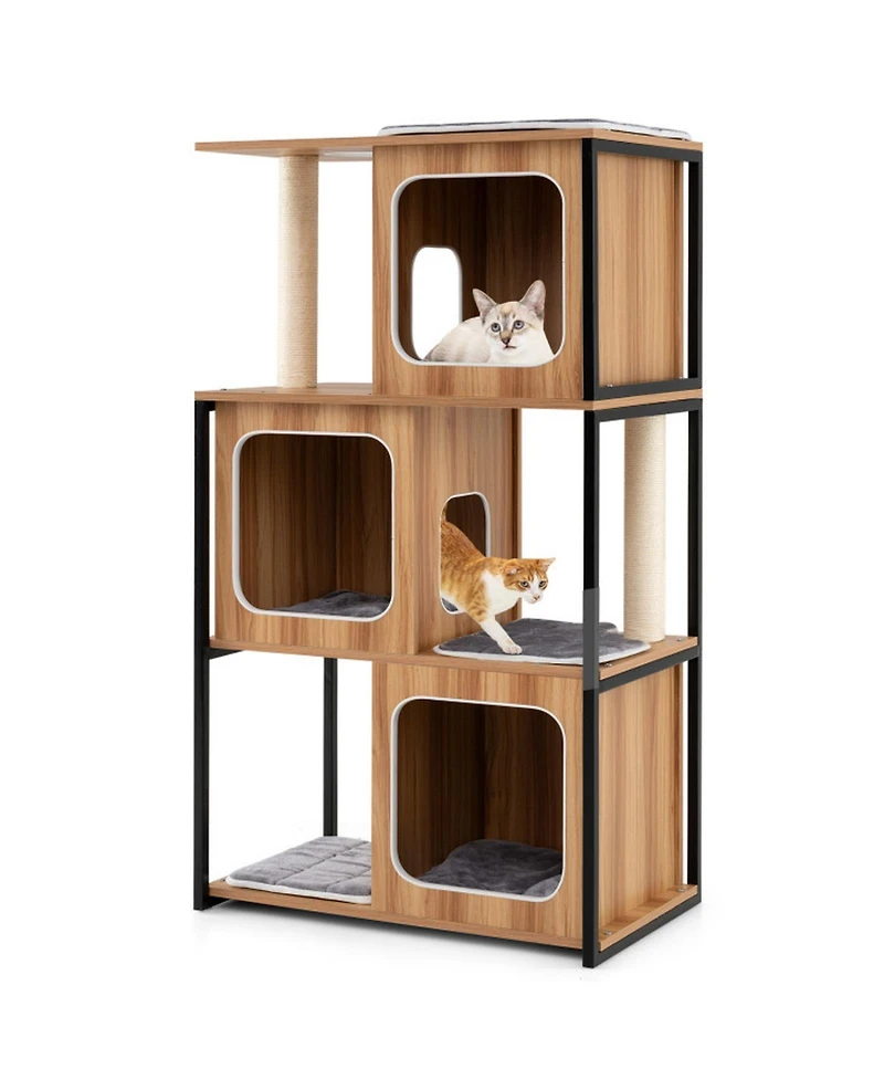 Hongge Metal-Frame Modern Cat Tree with Enclosed Cat House, 52 Inch