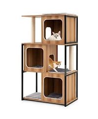 Hongge Metal-Frame Modern Cat Tree with Enclosed Cat House, 52 Inch