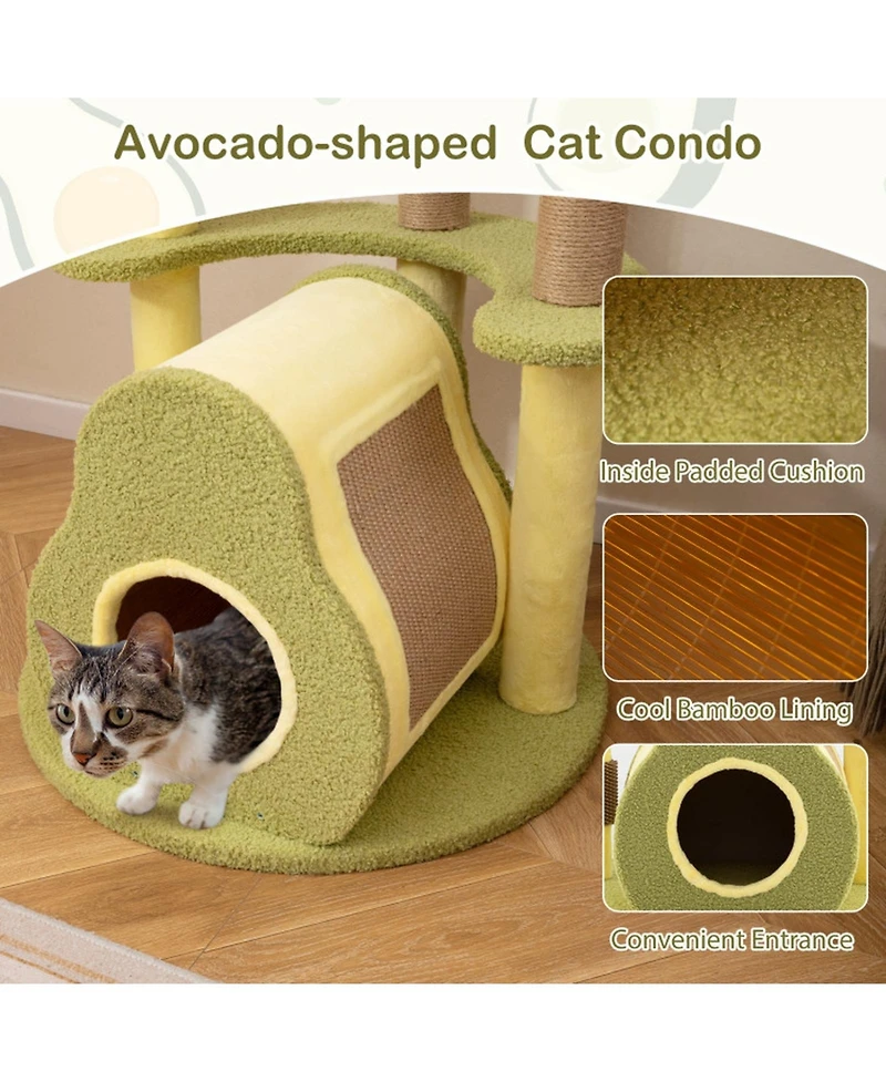 Hongge Avocado-Shaped Cat Tower Featuring a Private Condo, 49 Inch