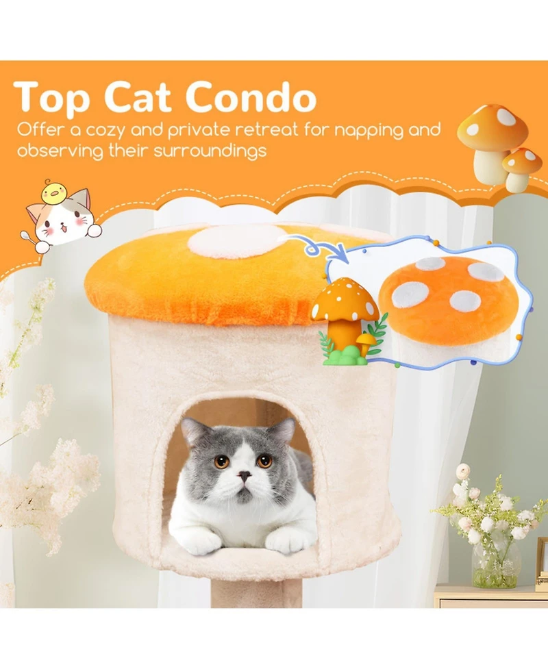 Hongge Mushroom-Shaped Cat Tree with Sisal Scratching Posts