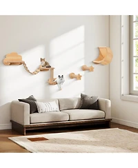 Hongge Wall-Mounted Cat Shelf Set with Suspended Cat Hammock