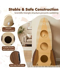 Hongge Rocket-Shaped 47 Inch Wooden Cat Tower with 2-Tier Condo