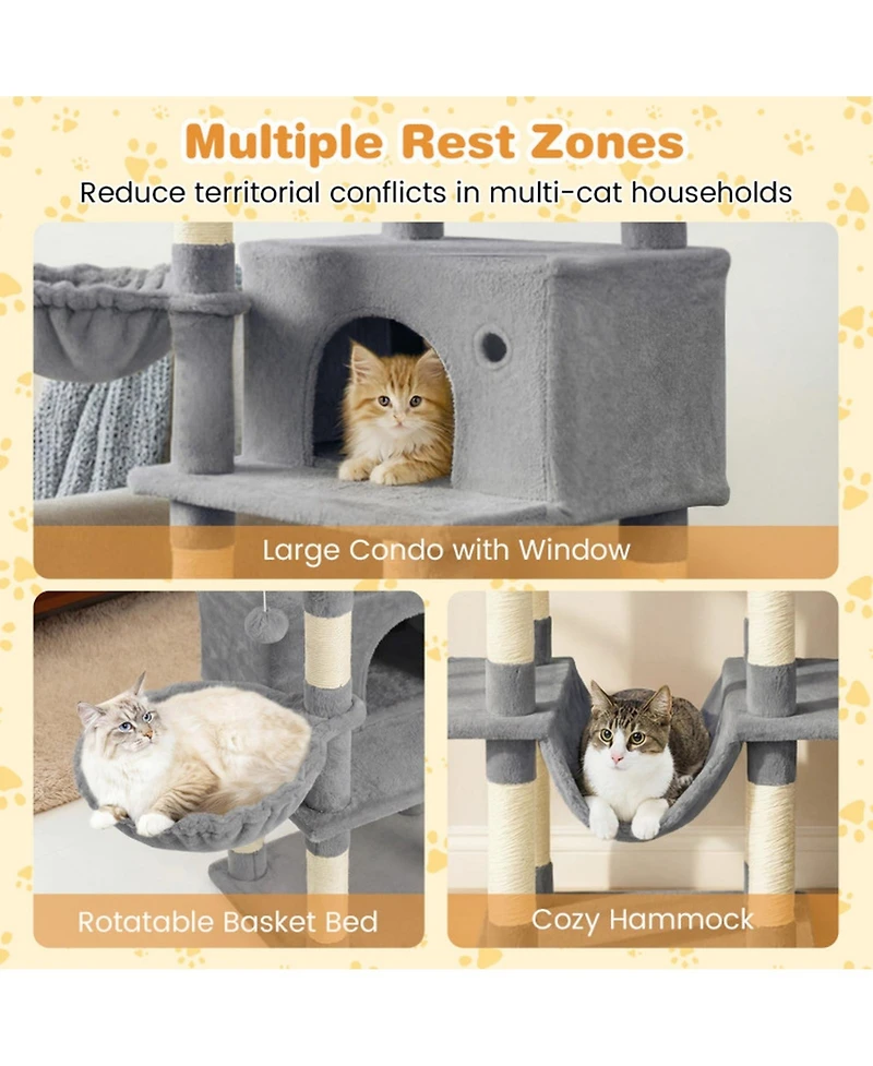 Hongge Large 63 Inch Indoor Cat Tower with Rotatable Basket Bed