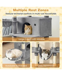 Hongge Large 63 Inch Indoor Cat Tower with Rotatable Basket Bed