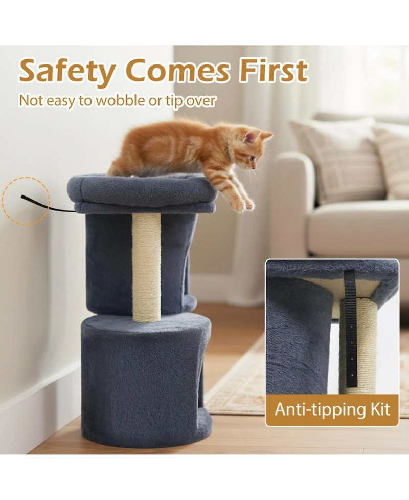 Hongge Dual-Condo 26 Inch Cat Tower with Wide Cushioned Perch