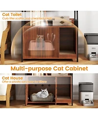 Hongge Cat Litter Box Enclosure with Storage Shelves Power Station and Scratching Pad