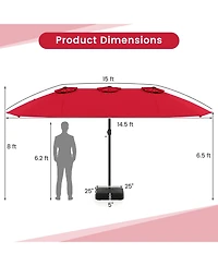 Sugift 15 Feet Double-Sided Twin Patio Umbrella with Crank and Base