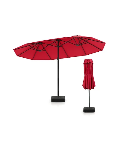 Sugift 15 Feet Double-Sided Twin Patio Umbrella with Crank and Base