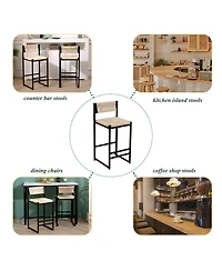 sumyeg Set of 2 Hand Weave Bar Stools with Backrest Counter Height Paper Rope Woven Dining Chairs for Kitchen or Home