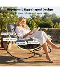 Gymax Outdoor Papasan Rocking Chair Oversized Egg-shaped Rocker with Thick Cushioned Seat