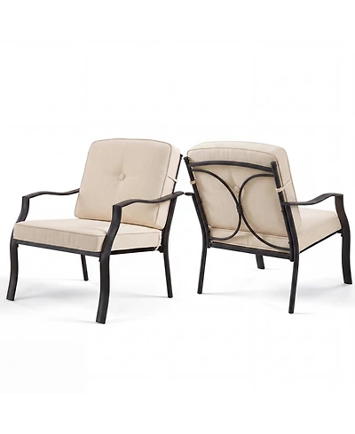 Gymax Set of Patio Metal Chairs Outdoor Dining Seat Heavy Duty with Cushions Garden