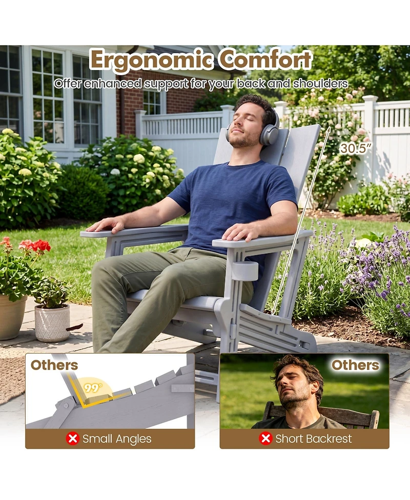 Gymax Adirondack Chairs Set of 4 with Cup Holder Wood Texture for Garden Backyard