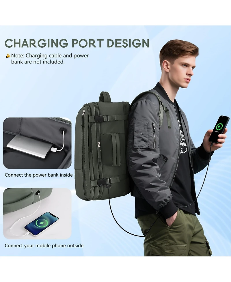 Piscifun 16 Inch Laptop Carry On Travel Backpack Waterproof Daypack With Usb Charging Port