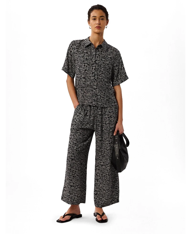 Whistles Women's Woven Grid Crop Wide-Leg Trouser