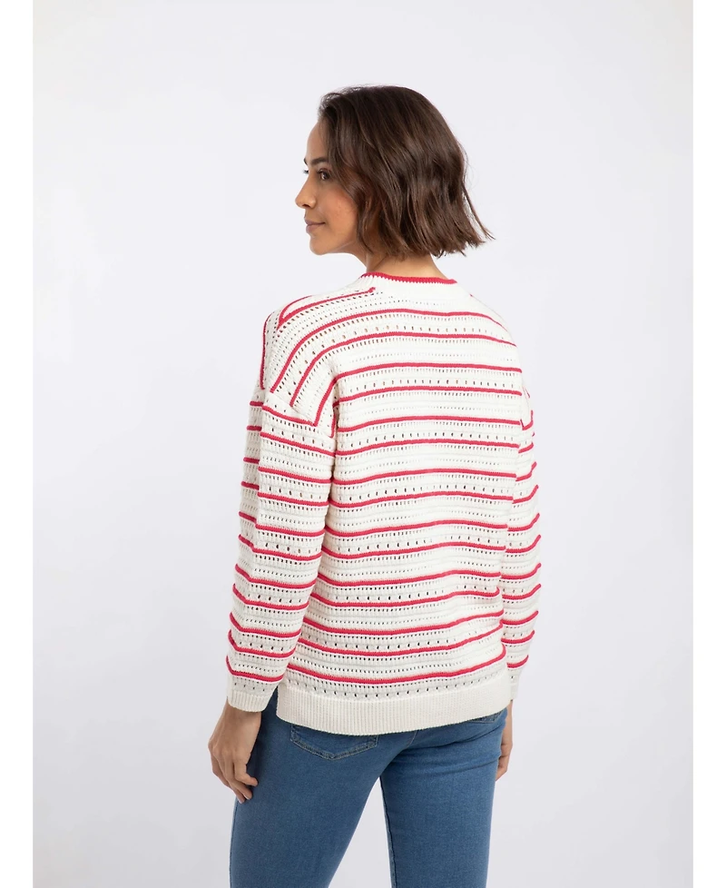 Weird Fish Women's Liah Pointelle-Striped Crewneck Sweater