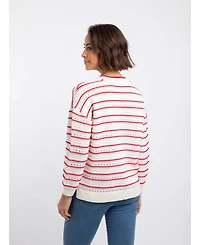 Weird Fish Women's Liah Pointelle-Striped Crewneck Sweater