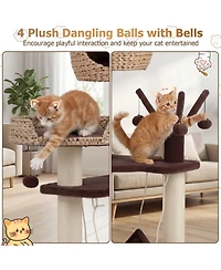 Hongge Multi-Level Cat Tree Tower with Woven Cattail Condo, 48 Inch