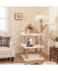 Hongge 60-Inch Wooden Cat Tree Tower with Two Padded Perches