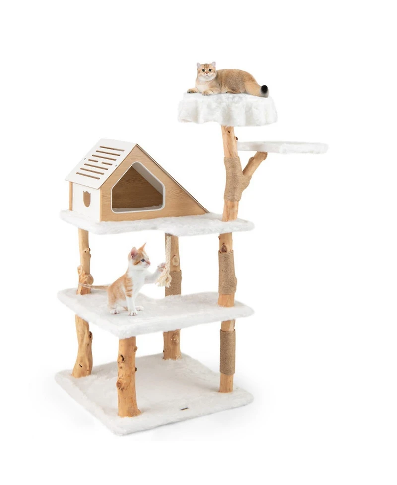 Hongge 60-Inch Wooden Cat Tree Tower with Two Padded Perches