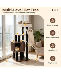 Hongge 53.5 Inch Wooden Cat Tower with Extra-Wide Padded Top Perch