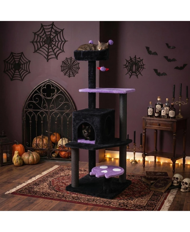 Hongge Spooky 57 Inch Cat Tower with Spider-Shaped Hanging Toy