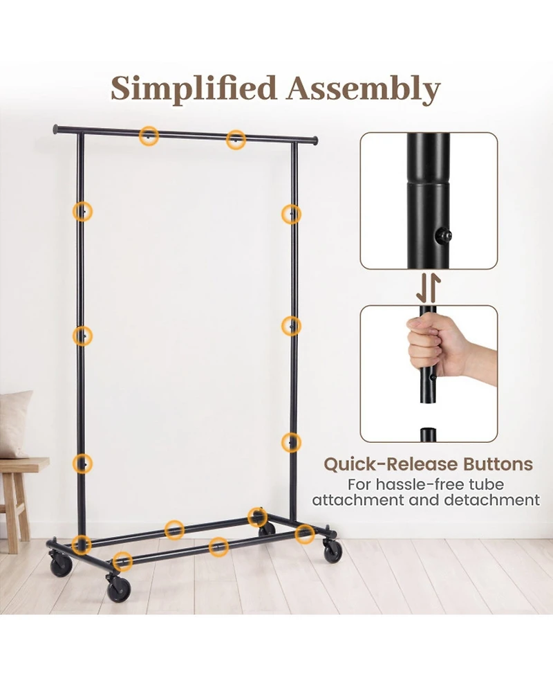 Hongge Mobile Garment Rack with Extendable Side Rods and 4 Swivel Casters