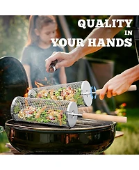 Xdovet Rolling Grill Basket Removable Wooden Handle Bbq Tools