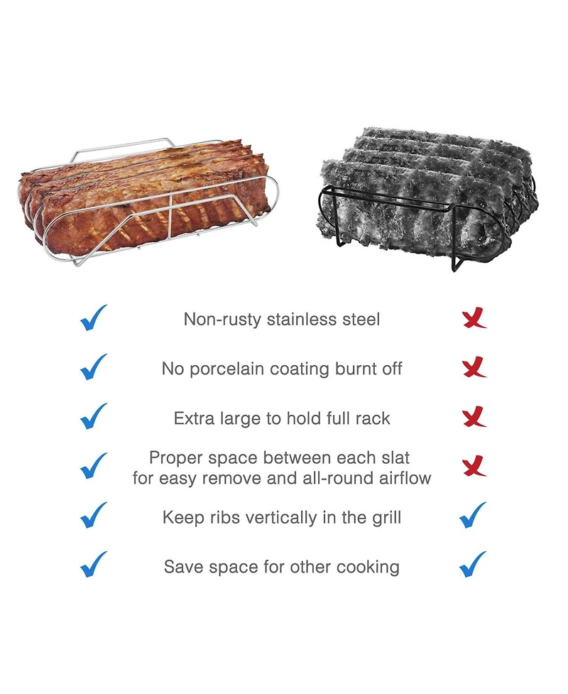 Xdovet Stainless Steel Rib Rack for Grill Holds 3 Ribs 18" Bbq Accessories Gifts Men