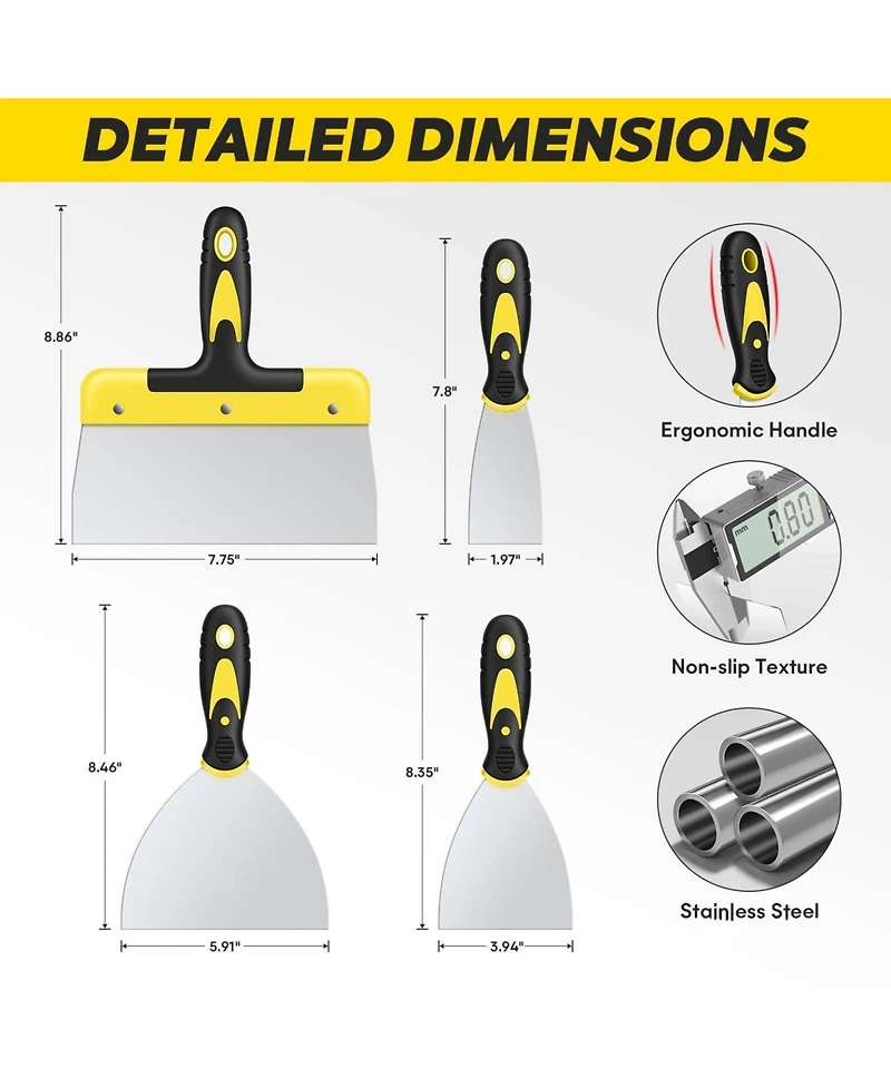 Xdovet Putty Knife Set Stainless Steel Scraper Drywall Tool