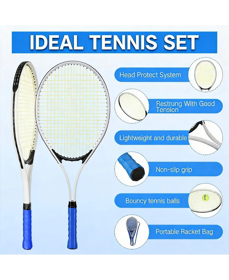 Aofar 4 Tennis Rackets Set Adult Recreational Players Lightweight Balls Overgrips Bag