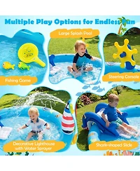 Hongge Marine Life Inflatable Spray Pool Play Center with Shark Slide, 74"L x 60.2"W x 24.8"H, 43-Gallon Capacity, Ages 2+
