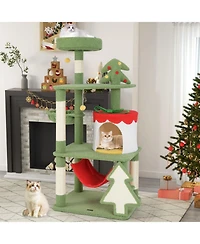 Hongge Christmas Cat Tree with Gift Box Shaped Condo, 52 Inch