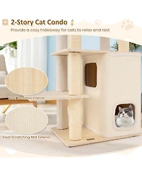Hongge Wooden Cat Tree with Padded Two-Story Condo, 63 Inch